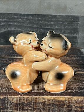 Vintage Van Tellingen Bears Hugging Salt and Pepper Shakers Adorable Kitschy